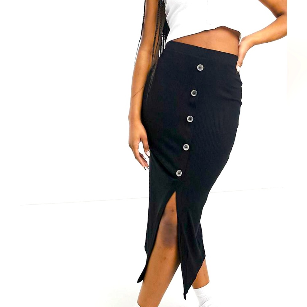 ASOS ribbed midi skirt with button detail 10